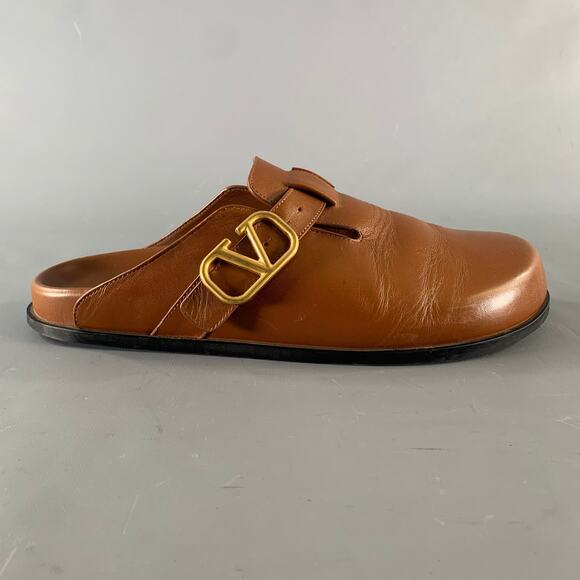 VALENTINO GARAVANI Size 9 Brown Solid Leather Slip On Sandals main image 7